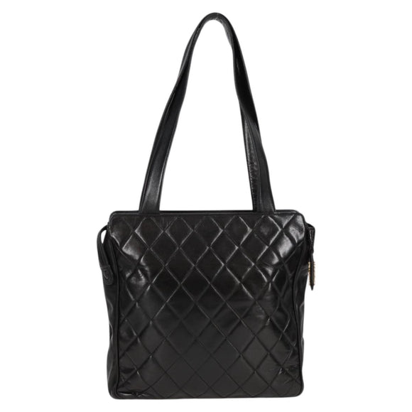 CHANEL Matelasse Tote Bag Lamb Skin Black Gold CC Auth bs25490A