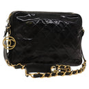 CHANEL Matelasse Chain Shoulder Bag Enamel Black Gold CC Auth bs25491-1
