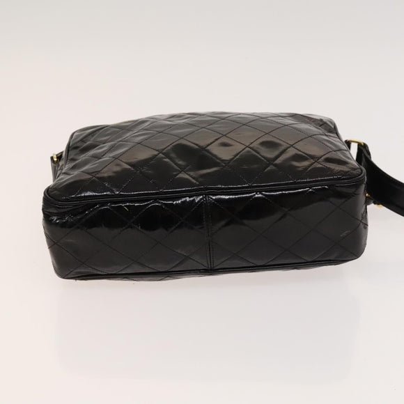 CHANEL Matelasse Chain Shoulder Bag Enamel Black Gold CC Auth bs25491