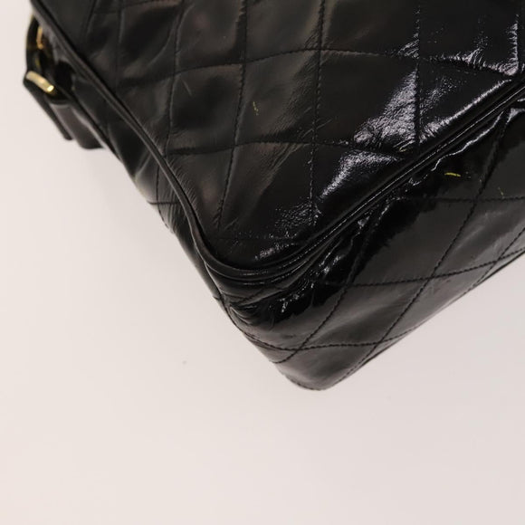 CHANEL Matelasse Chain Shoulder Bag Enamel Black Gold CC Auth bs25491