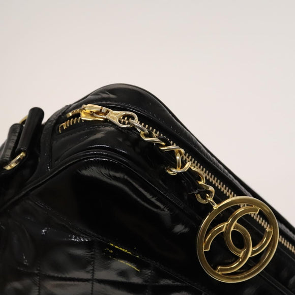 CHANEL Matelasse Chain Shoulder Bag Enamel Black Gold CC Auth bs25491
