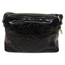 CHANEL Matelasse Chain Shoulder Bag Enamel Black Gold CC Auth bs25491-2