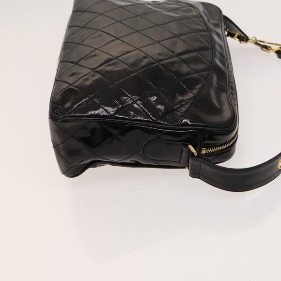 CHANEL Matelasse Chain Shoulder Bag Enamel Black Gold CC Auth bs25491