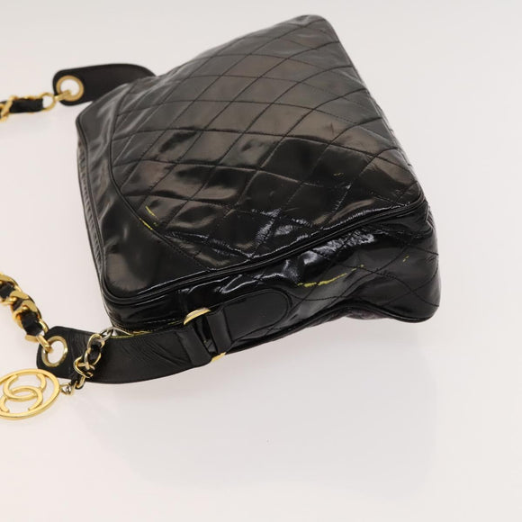 CHANEL Matelasse Chain Shoulder Bag Enamel Black Gold CC Auth bs25491