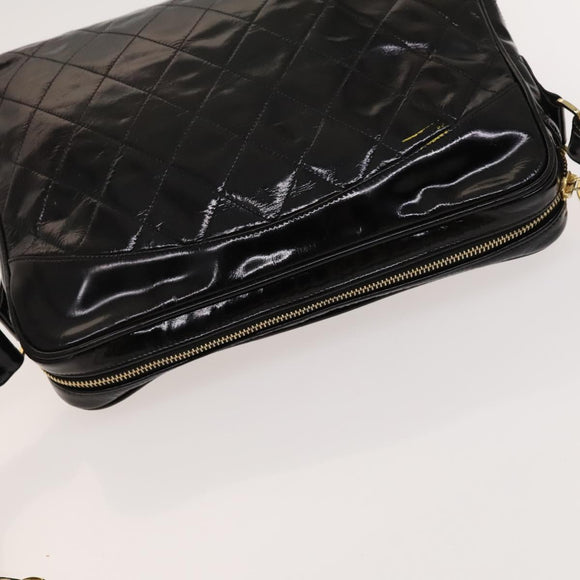 CHANEL Matelasse Chain Shoulder Bag Enamel Black Gold CC Auth bs25491
