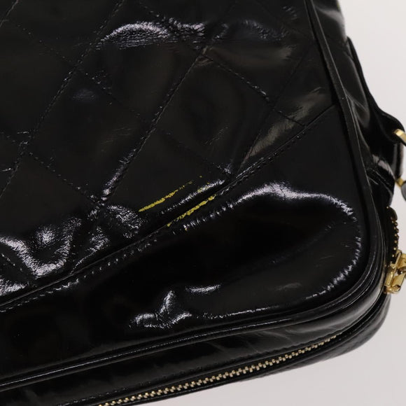 CHANEL Matelasse Chain Shoulder Bag Enamel Black Gold CC Auth bs25491