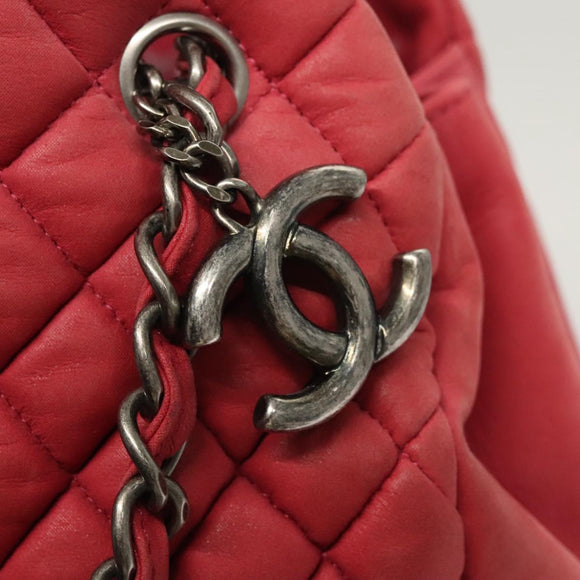 CHANEL Matelasse Chain Shoulder Bag Lamb Skin Pink Silver CC Auth bs25492