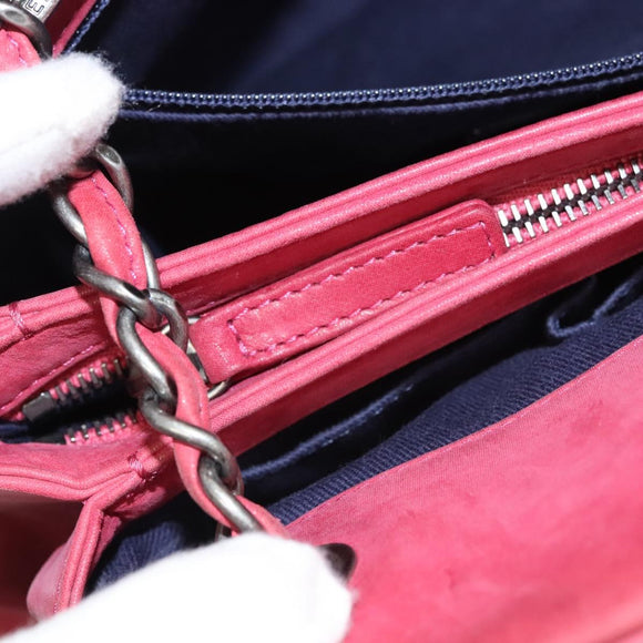 CHANEL Matelasse Chain Shoulder Bag Lamb Skin Pink Silver CC Auth bs25492