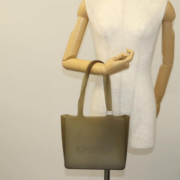 CHANEL Hand Bag Rubber Gray CC Auth bs25493