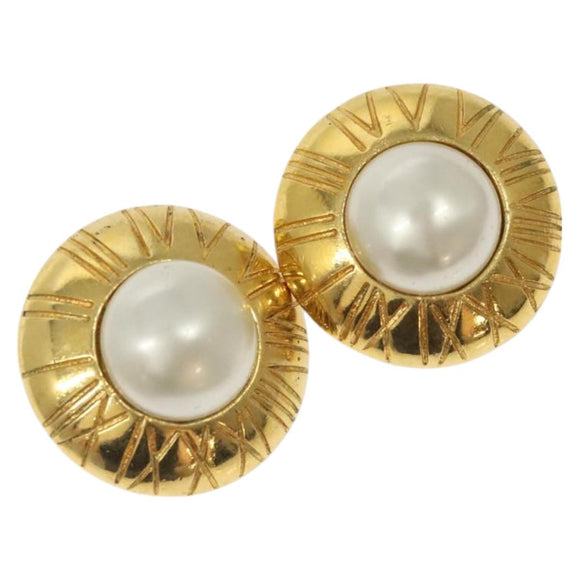 CHANEL Earring metal Gold CC Auth bs25494