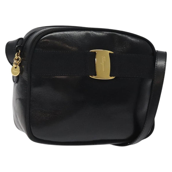 Salvatore Ferragamo Vala Shoulder Bag Leather Black Gold Auth bs25514