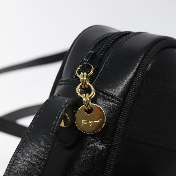 Salvatore Ferragamo Vala Shoulder Bag Leather Black Gold Auth bs25514
