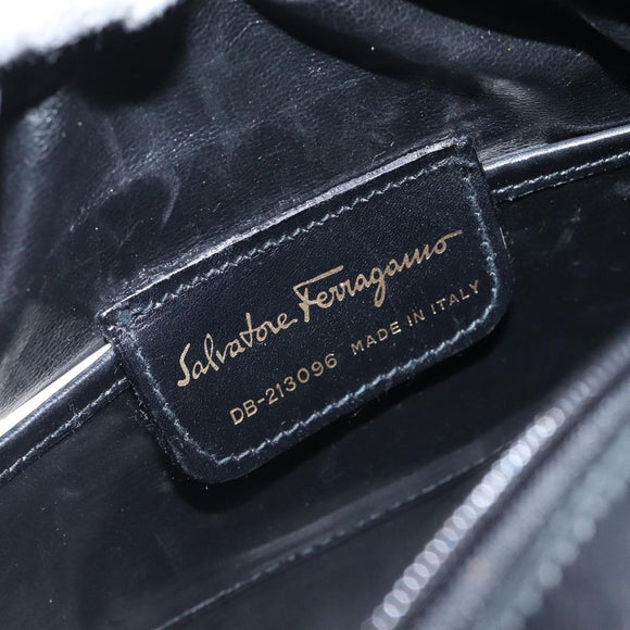 Salvatore Ferragamo Vala Shoulder Bag Leather Black Gold Auth bs25514