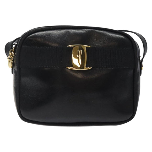Salvatore Ferragamo Vala Shoulder Bag Leather Black Gold Auth bs25514