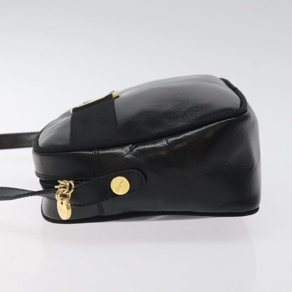 Salvatore Ferragamo Vala Shoulder Bag Leather Black Gold Auth bs25514
