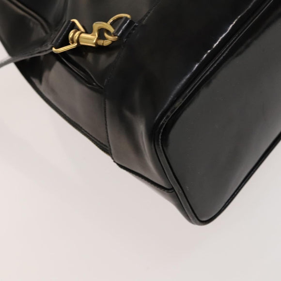 GUCCI Bamboo Shoulder Bag Enamel Black 003 2113 0127 Auth bs25525