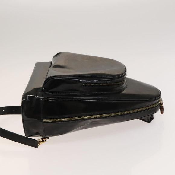 GUCCI Bamboo Shoulder Bag Enamel Black 003 2113 0127 Auth bs25525