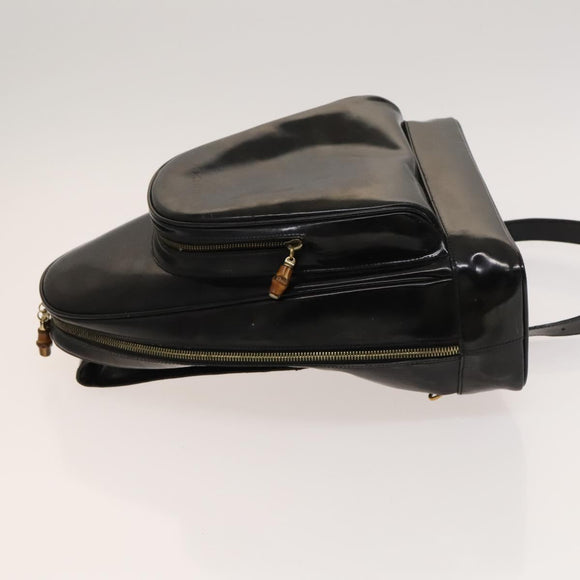 GUCCI Bamboo Shoulder Bag Enamel Black 003 2113 0127 Auth bs25525