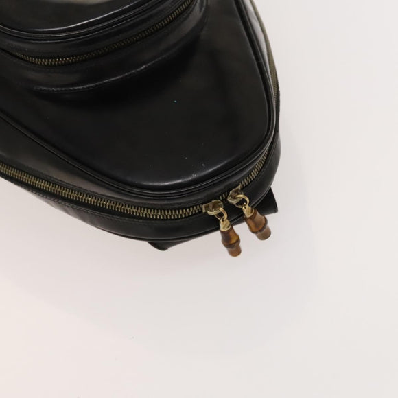 GUCCI Bamboo Shoulder Bag Enamel Black 003 2113 0127 Auth bs25525