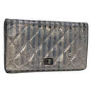 CHANEL 2.55 Matelasse Long Wallet Leather Silver CC Auth bs25537-1