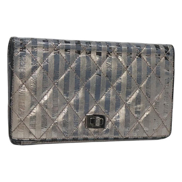 CHANEL 2.55 Matelasse Long Wallet Leather Silver CC Auth bs25537