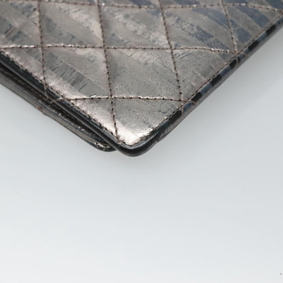 CHANEL 2.55 Matelasse Long Wallet Leather Silver CC Auth bs25537