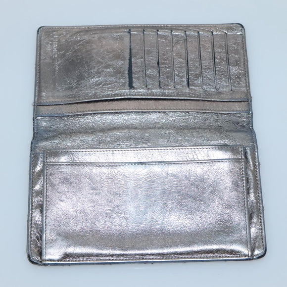 CHANEL 2.55 Matelasse Long Wallet Leather Silver CC Auth bs25537