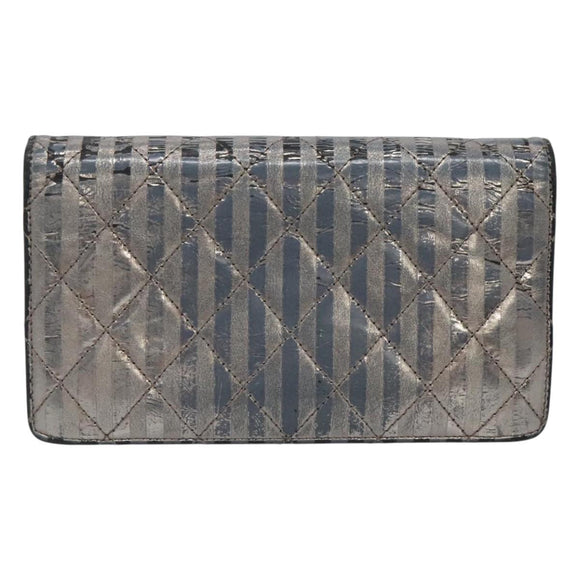 CHANEL 2.55 Matelasse Long Wallet Leather Silver CC Auth bs25537