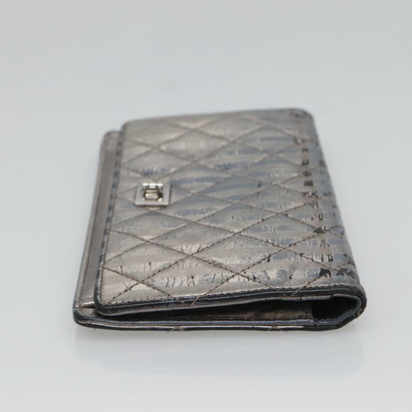 CHANEL 2.55 Matelasse Long Wallet Leather Silver CC Auth bs25537