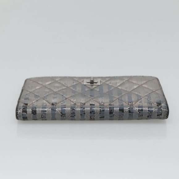 CHANEL 2.55 Matelasse Long Wallet Leather Silver CC Auth bs25537