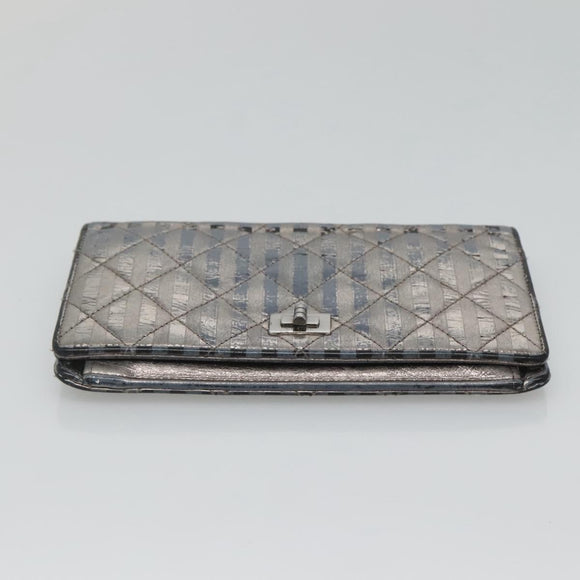 CHANEL 2.55 Matelasse Long Wallet Leather Silver CC Auth bs25537