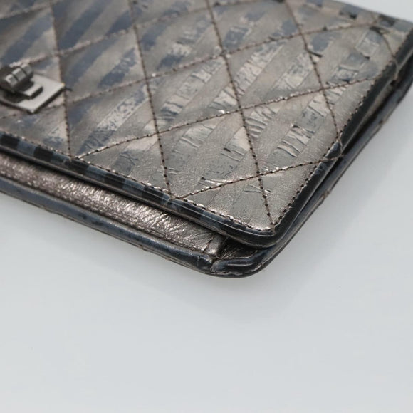 CHANEL 2.55 Matelasse Long Wallet Leather Silver CC Auth bs25537