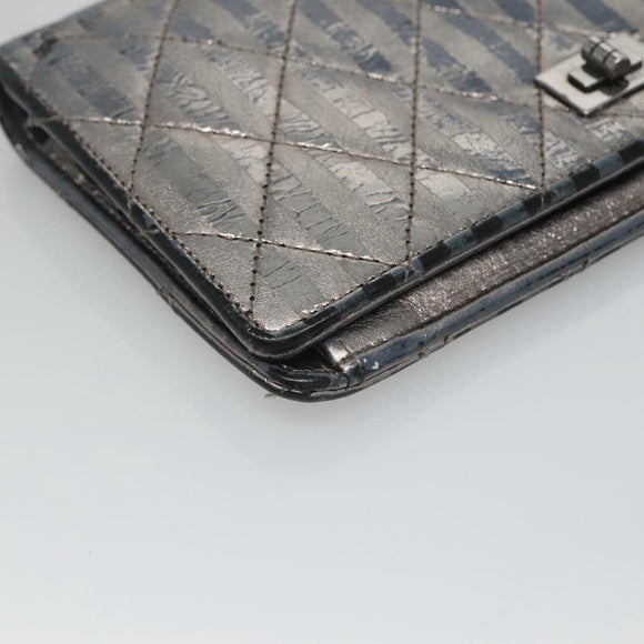 CHANEL 2.55 Matelasse Long Wallet Leather Silver CC Auth bs25537