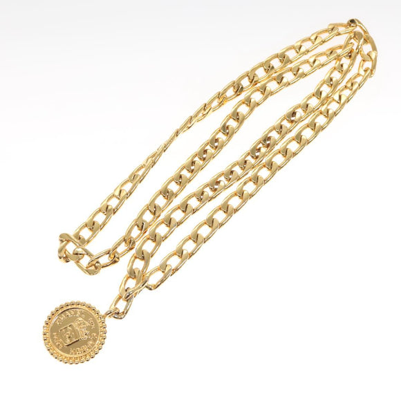 CHANEL Chain Belt metal Gold CC Auth bs25546