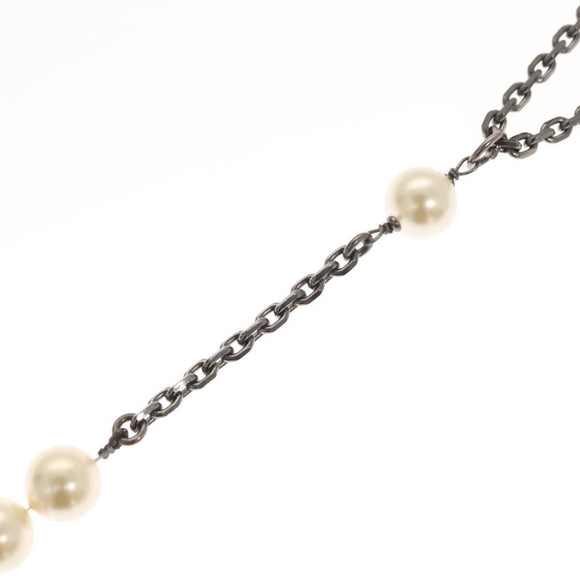 CHANEL Pearl Necklace metal White CC Auth bs25548