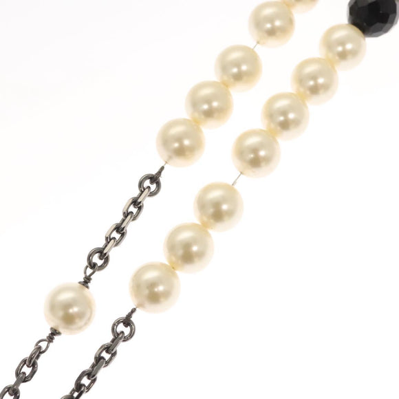 CHANEL Pearl Necklace metal White CC Auth bs25548