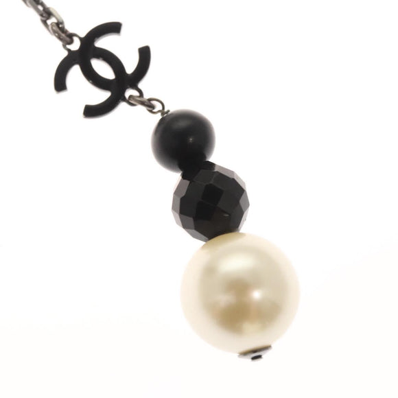 CHANEL Pearl Necklace metal White CC Auth bs25548