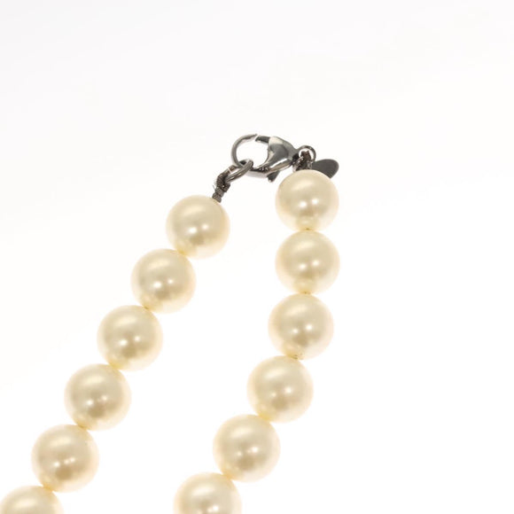 CHANEL Pearl Necklace metal White CC Auth bs25548