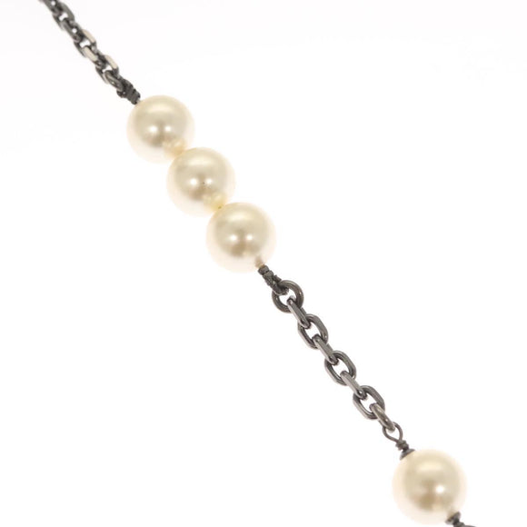CHANEL Pearl Necklace metal White CC Auth bs25548