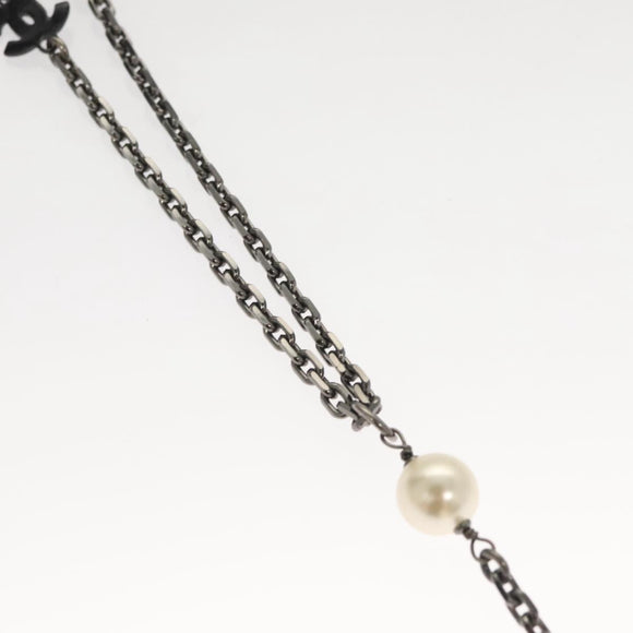 CHANEL Pearl Necklace metal White CC Auth bs25548