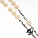 CHANEL Pearl Necklace metal White CC Auth bs25548-8