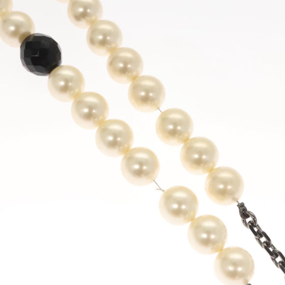 CHANEL Pearl Necklace metal White CC Auth bs25548