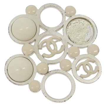 CHANEL Brooch metal White CC Auth bs25549