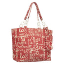 CHANEL Chain Bicy line Tote Bag Canvas Red CC Auth bs25552-1