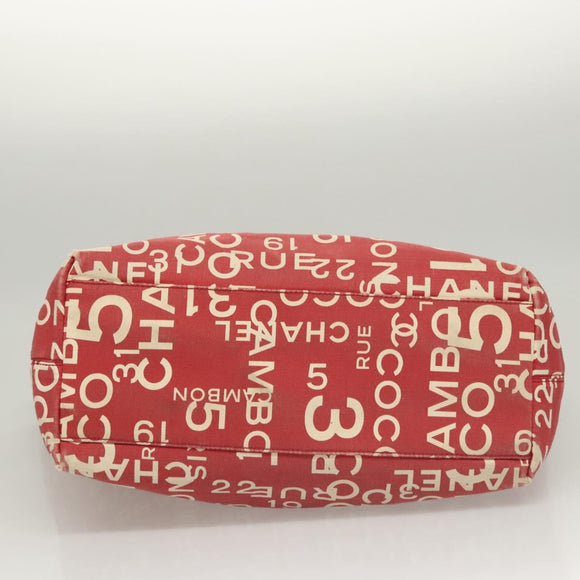 CHANEL Chain Bicy line Tote Bag Canvas Red CC Auth bs25552