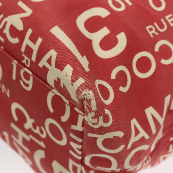 CHANEL Chain Bicy line Tote Bag Canvas Red CC Auth bs25552