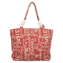 CHANEL Chain Bicy line Tote Bag Canvas Red CC Auth bs25552-2