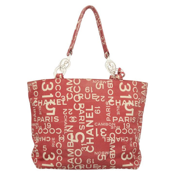 CHANEL Chain Bicy line Tote Bag Canvas Red CC Auth bs25552 - 0