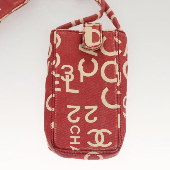 CHANEL Chain Bicy line Tote Bag Canvas Red CC Auth bs25552