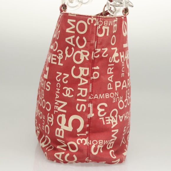CHANEL Chain Bicy line Tote Bag Canvas Red CC Auth bs25552